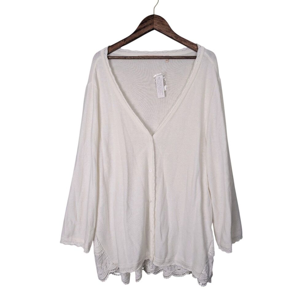 Soft Surroundings Ivory Cream Lace Trim Button Cardigan Sweater 1X